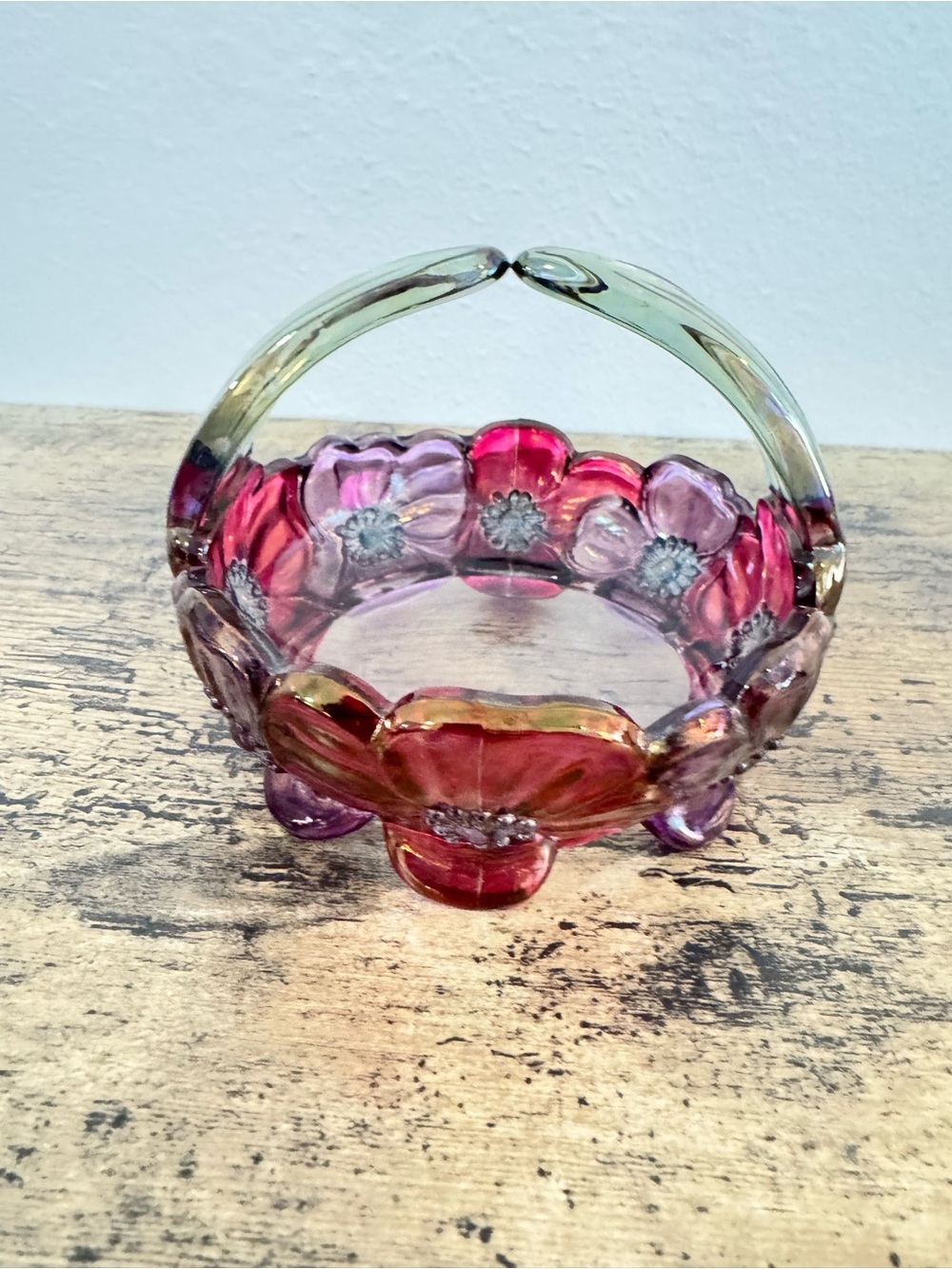 Pink & Purple Floral Glass Basket Decorative Art Glass Dish - Picture 9 of 12